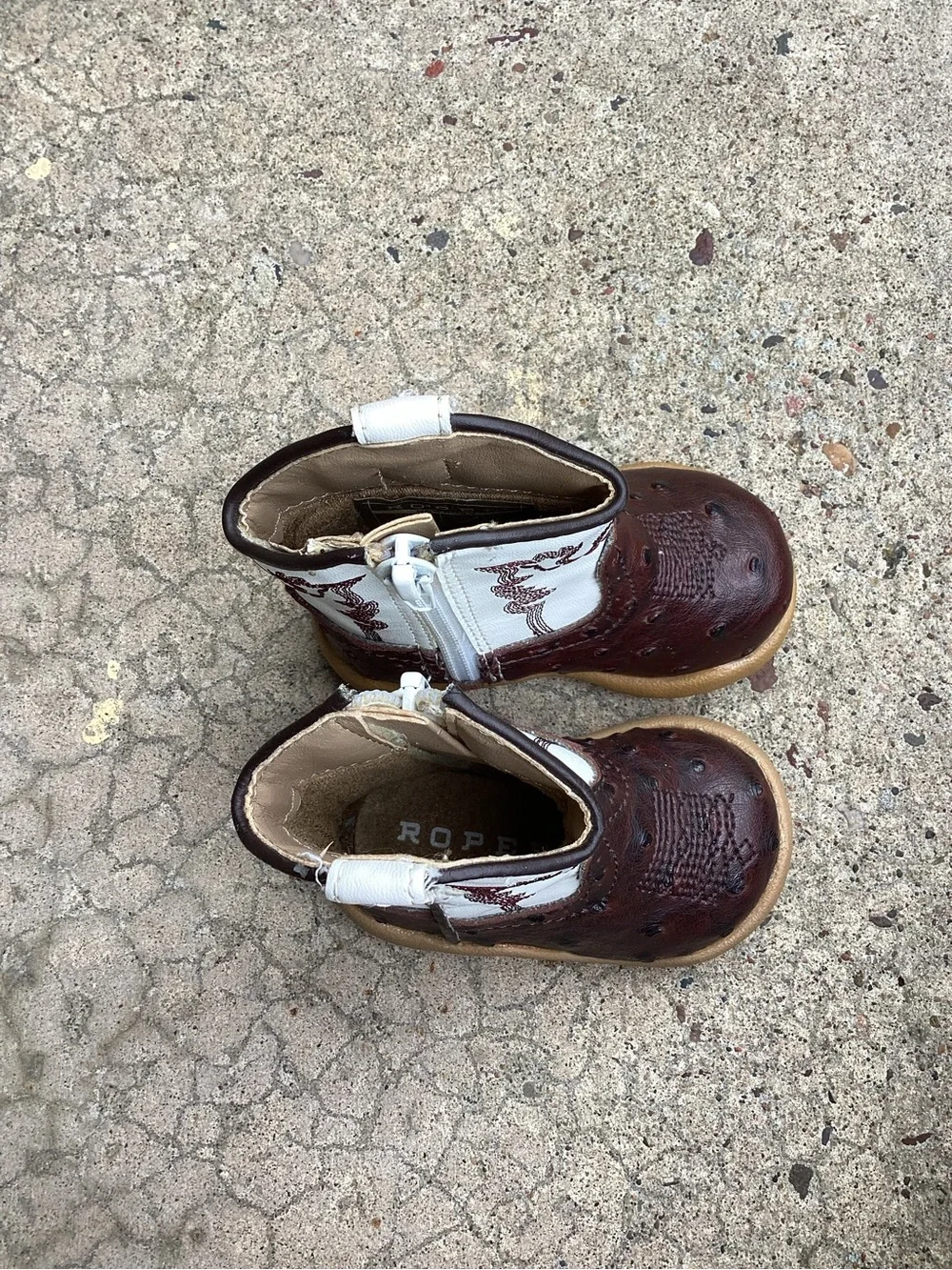 Roper Cowbaby Faux Ostrich Jed Western Boots Mismatched Sizes 1 & 2